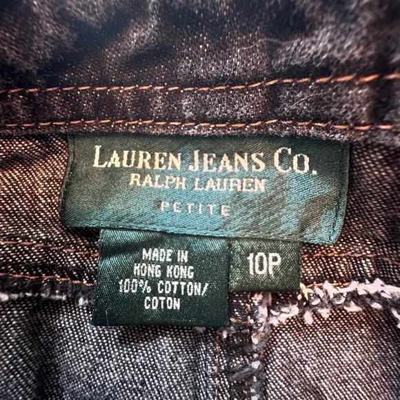 LAUREN JEANS CO. Ralph Lauren Button Front Black Wash Denim Mini Skirt Sz 10P - Picture 6 of 11